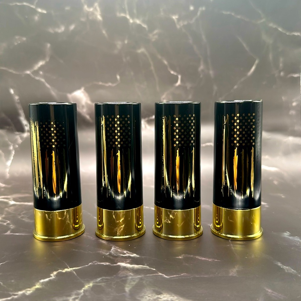 New - American Flag Shot Glasses 4 Piece Set 12 Gauge . - Picture 1 of 4